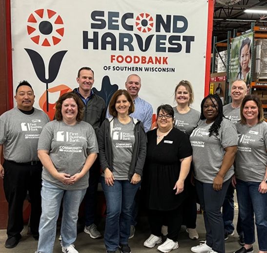 First Business Bank Employees volunteering at Second Harvest Foodbank of Southern Wisconsin