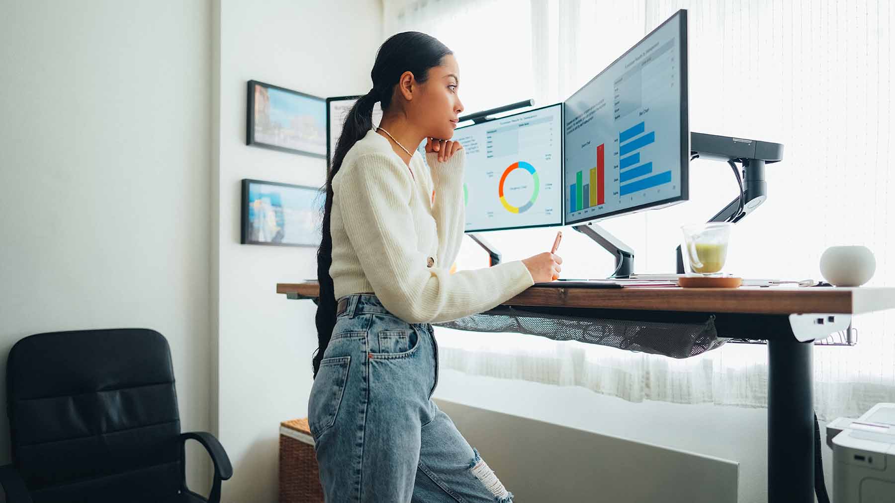 A person working at a standing desk