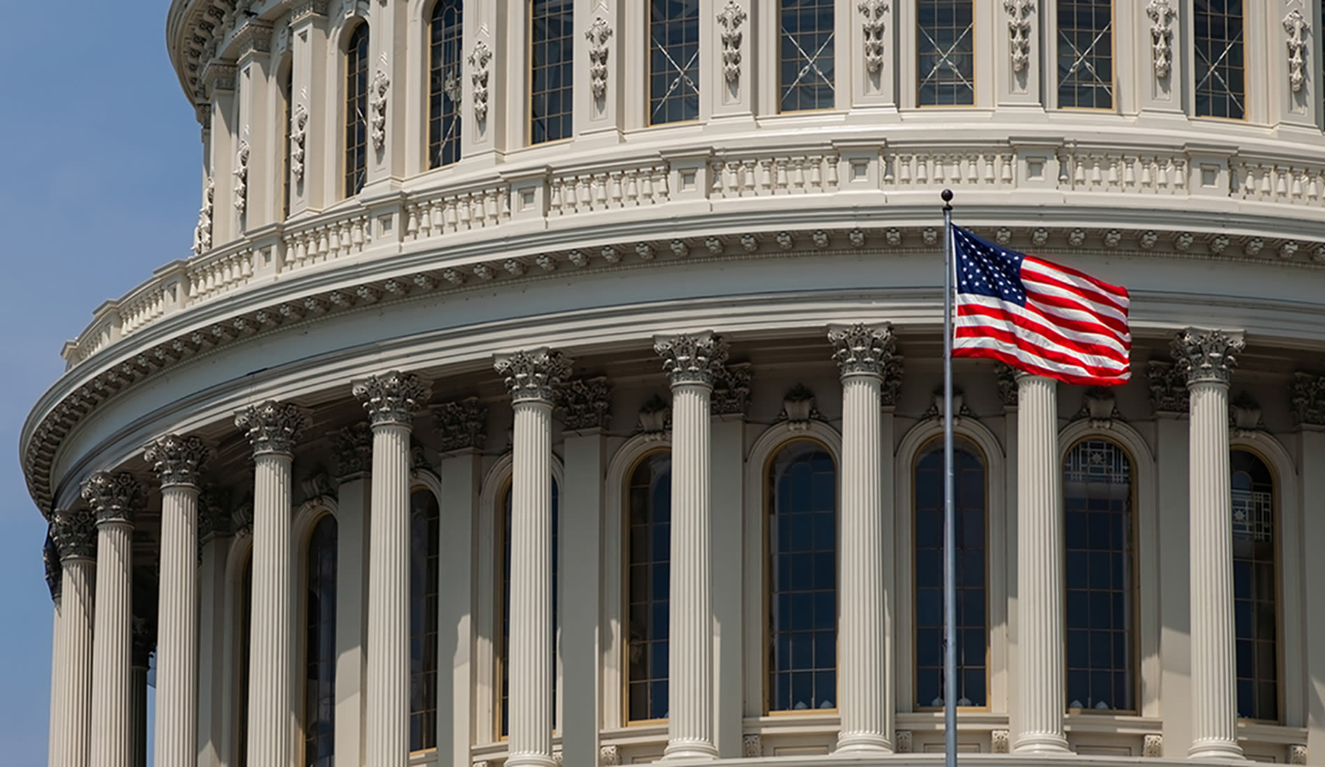 image of a capital building with an American flag flying in front