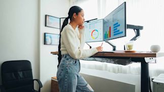 A person working at a standing desk