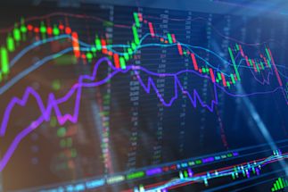 Digital line graph with lines rising and falling