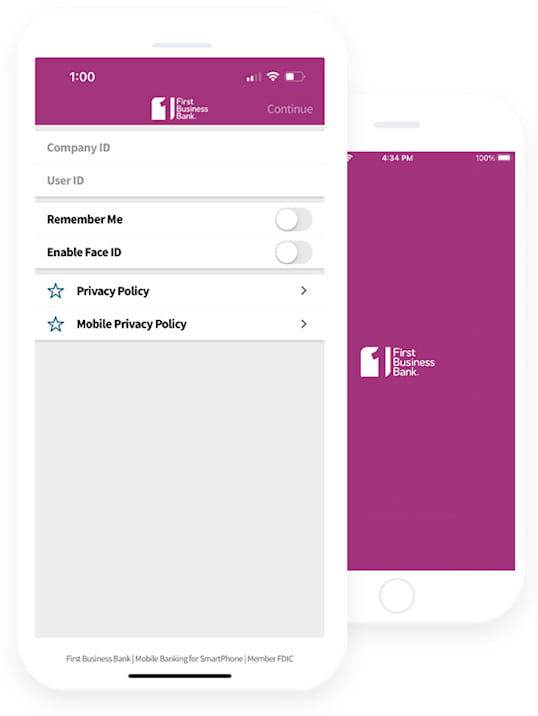 Screenshot of the Business Online Banking Mobile App