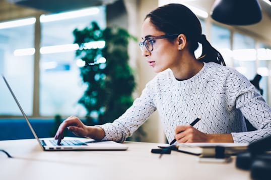 woman working on a laptop