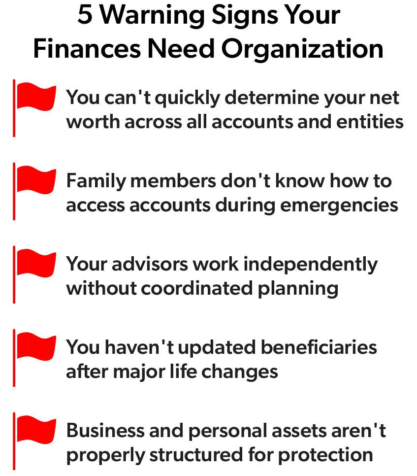 infographic of 5 Warning Signs Your Finances Need Organization