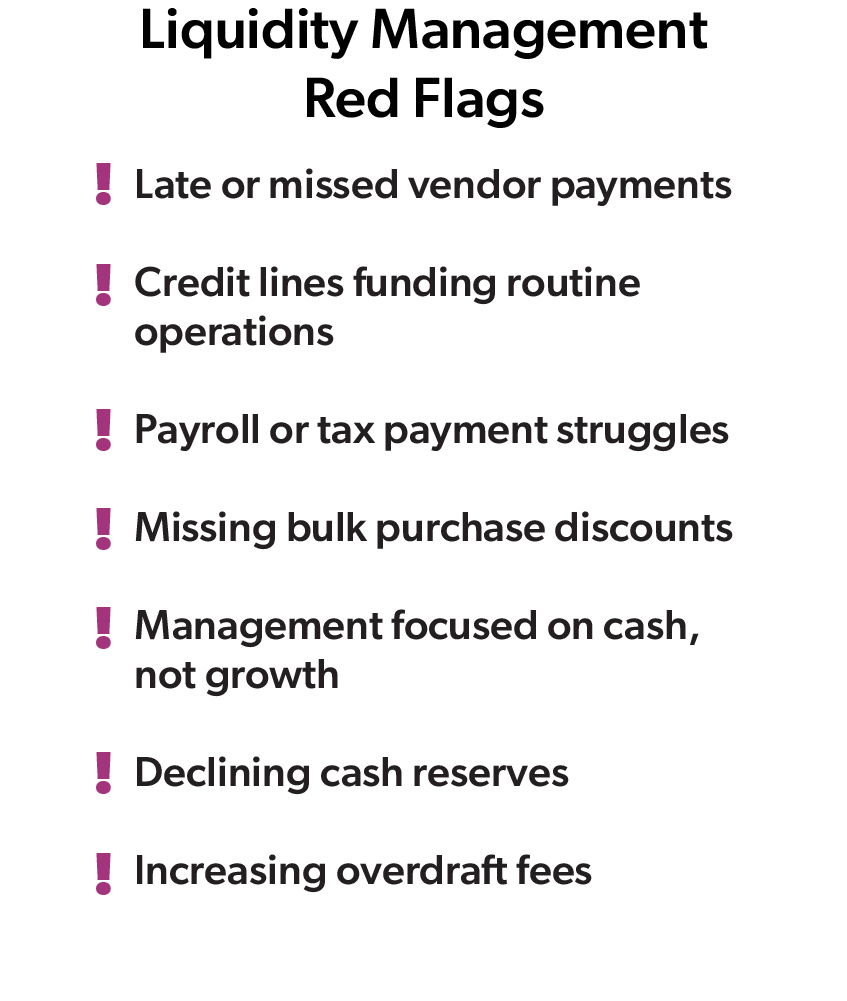 infographic listing the Liquidity Management Red Flags