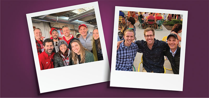 two polaroid images of Eric Schremp with other people